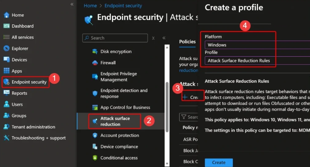 Creating an Attack Surface Reduction Rules policy in Intune